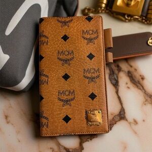 MCM COGNAC LEATHER CHECKBOOK WALLET